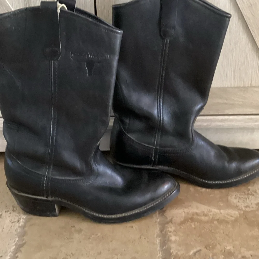 Mason Western Black Leather Cowboy Work Boots Vibram Men’s Size 6.5 D